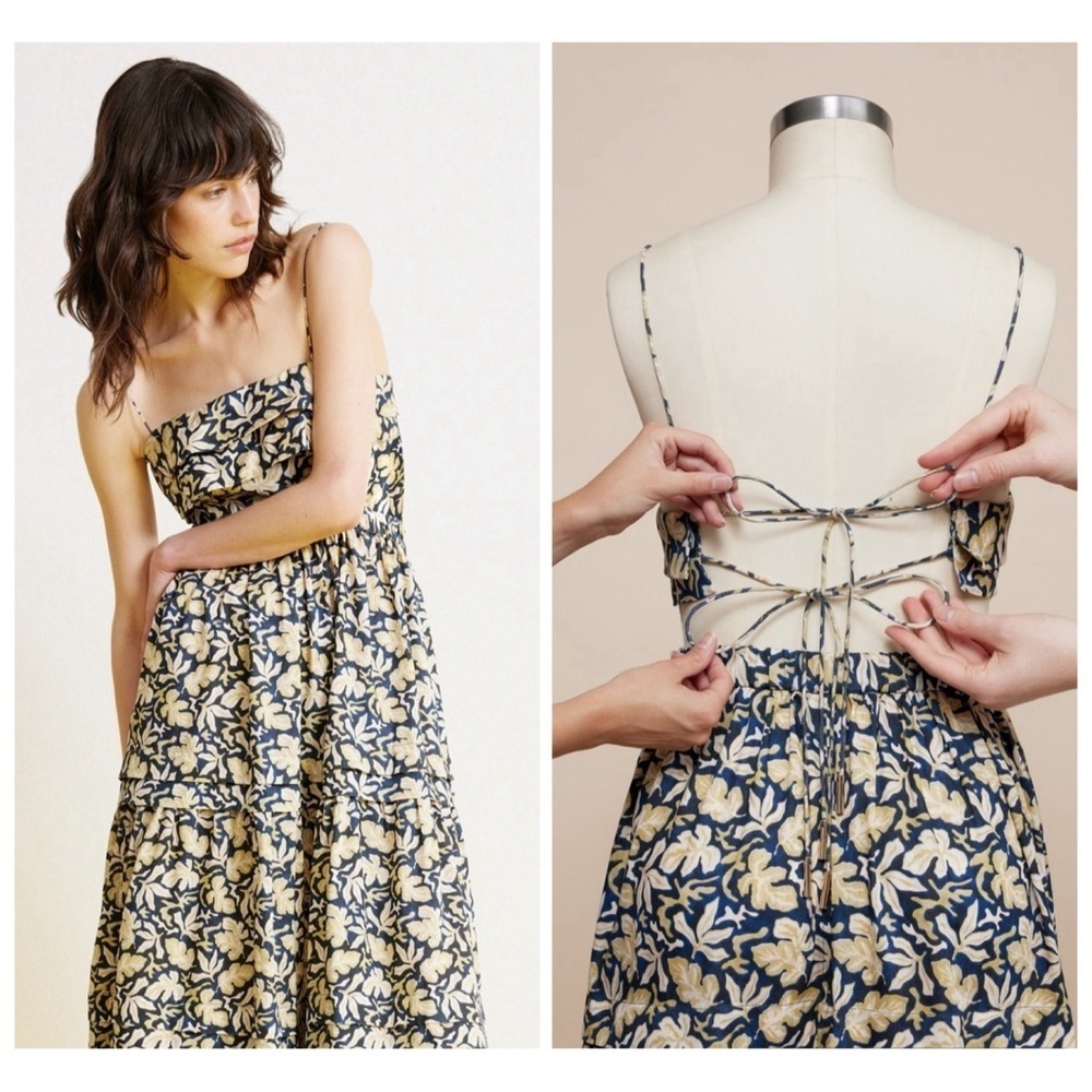 Acler Cranbrook Forest Print Midi Dress size 8 US 4 Cut Out Resort Open Back